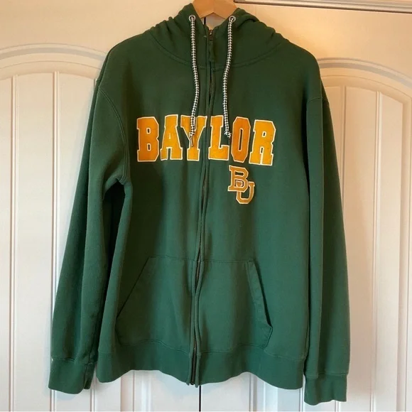 Baylor University Y2K Hooded Zip Sweatshirt Hoodie Green Gold Men’s XL - Picture 2 of 12